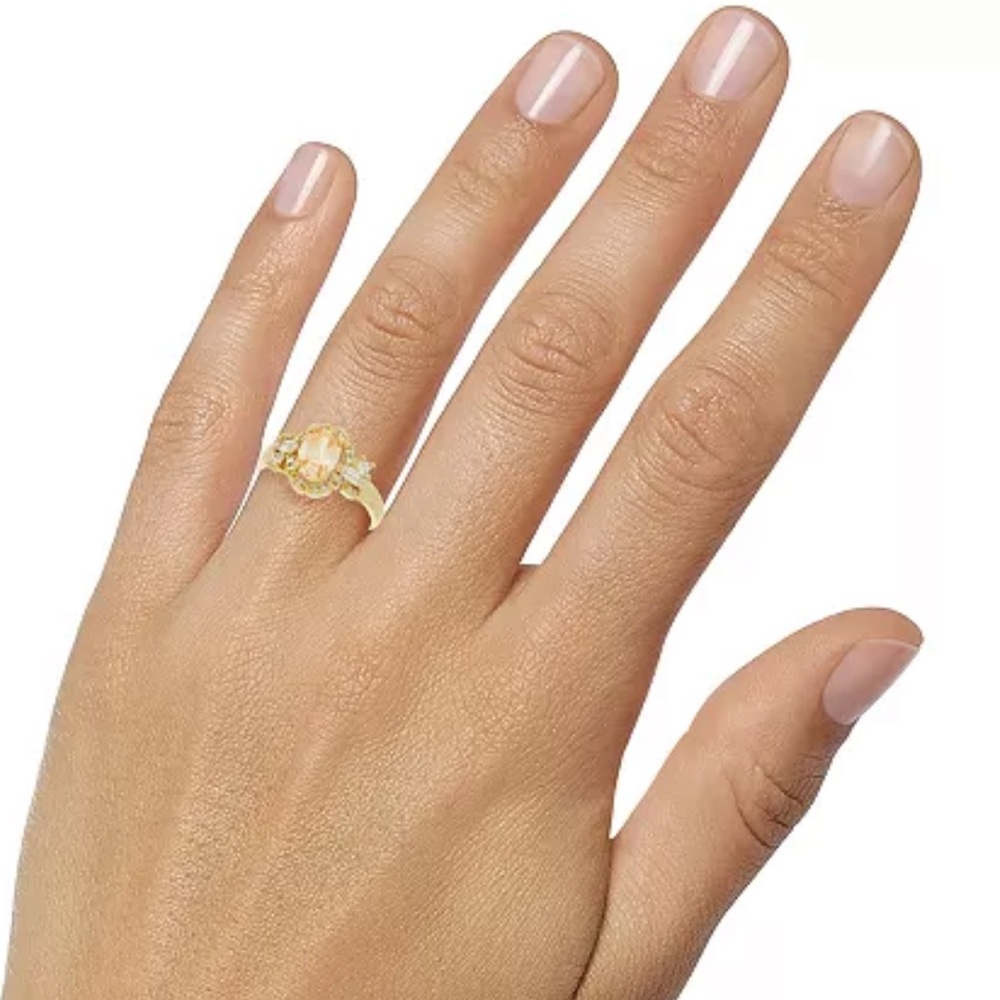 Gold-Tone Stone & Crystal Oval Halo Ring - Picture 3 of 5